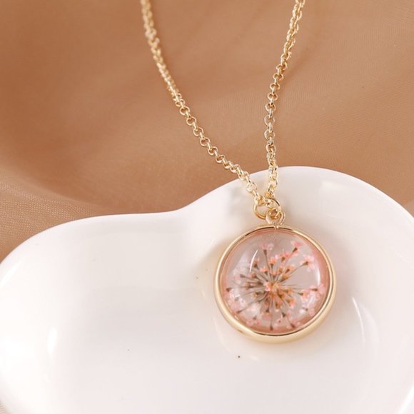 Jewelry - 3/$25 New Gold Pink Flower Pendant Necklace